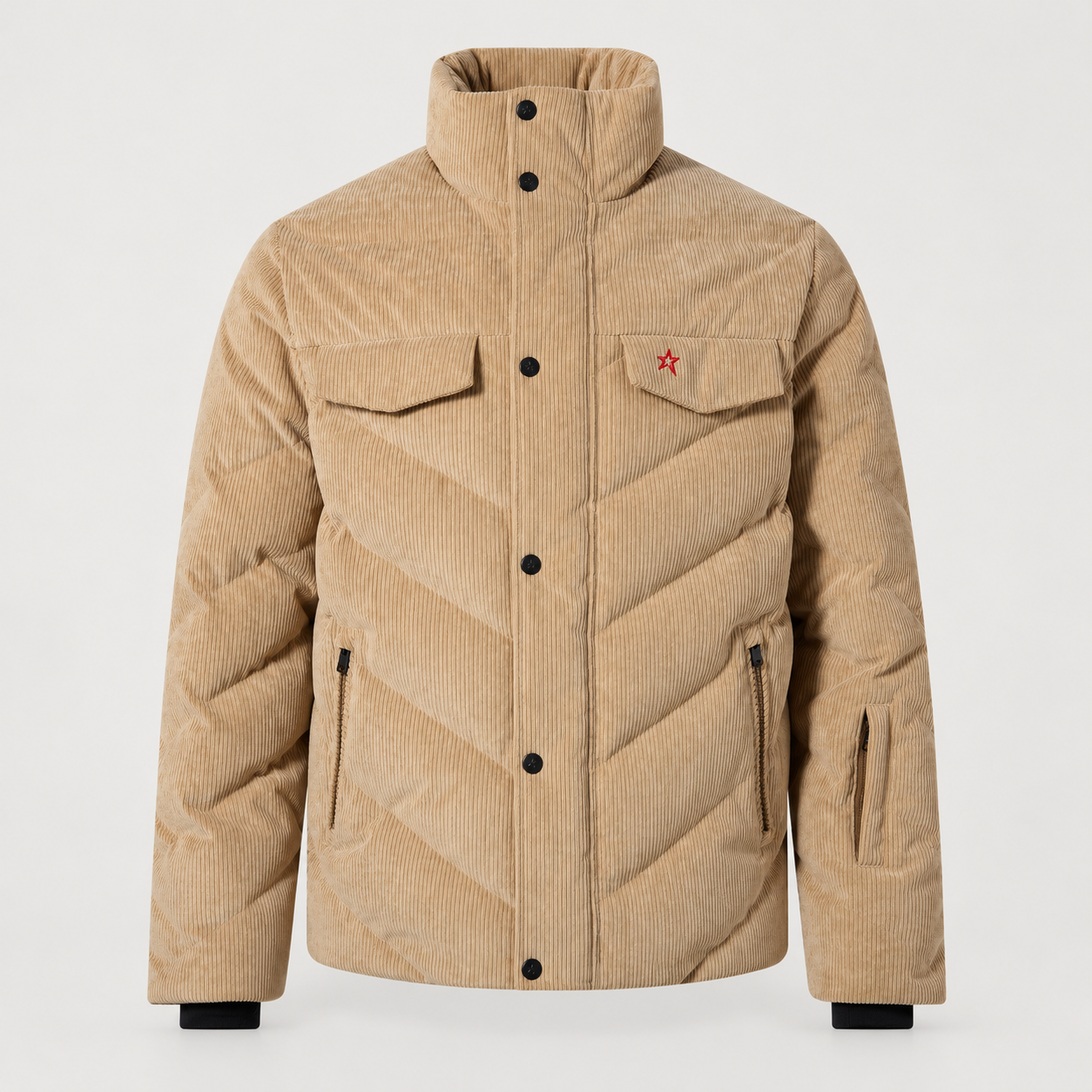 Perfect Moment men’s Chevron Quilted Cord Ski Jacket in Camel Cord – product front view