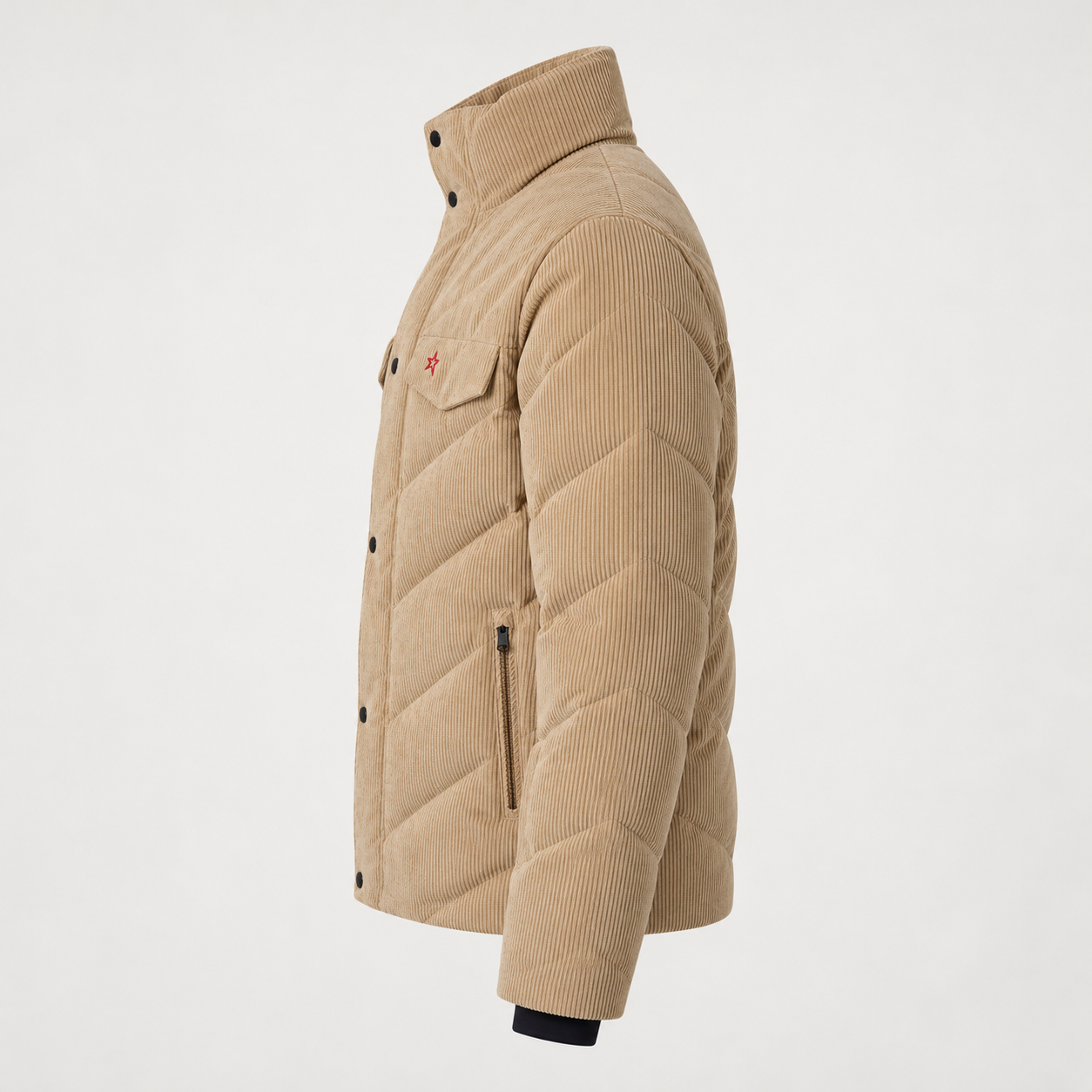Perfect Moment men’s Chevron Quilted Cord Ski Jacket in Camel Cord – product side view