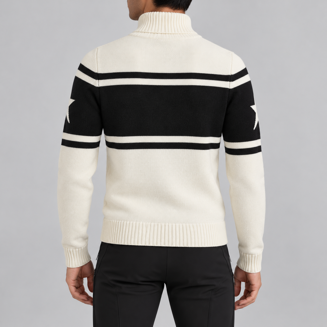 Perfect Moment men’s Schild Sweater in Snow White – model back view