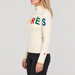 Perfect Moment women’s Apres II Sweater in Snow White/Rainbow – model side view