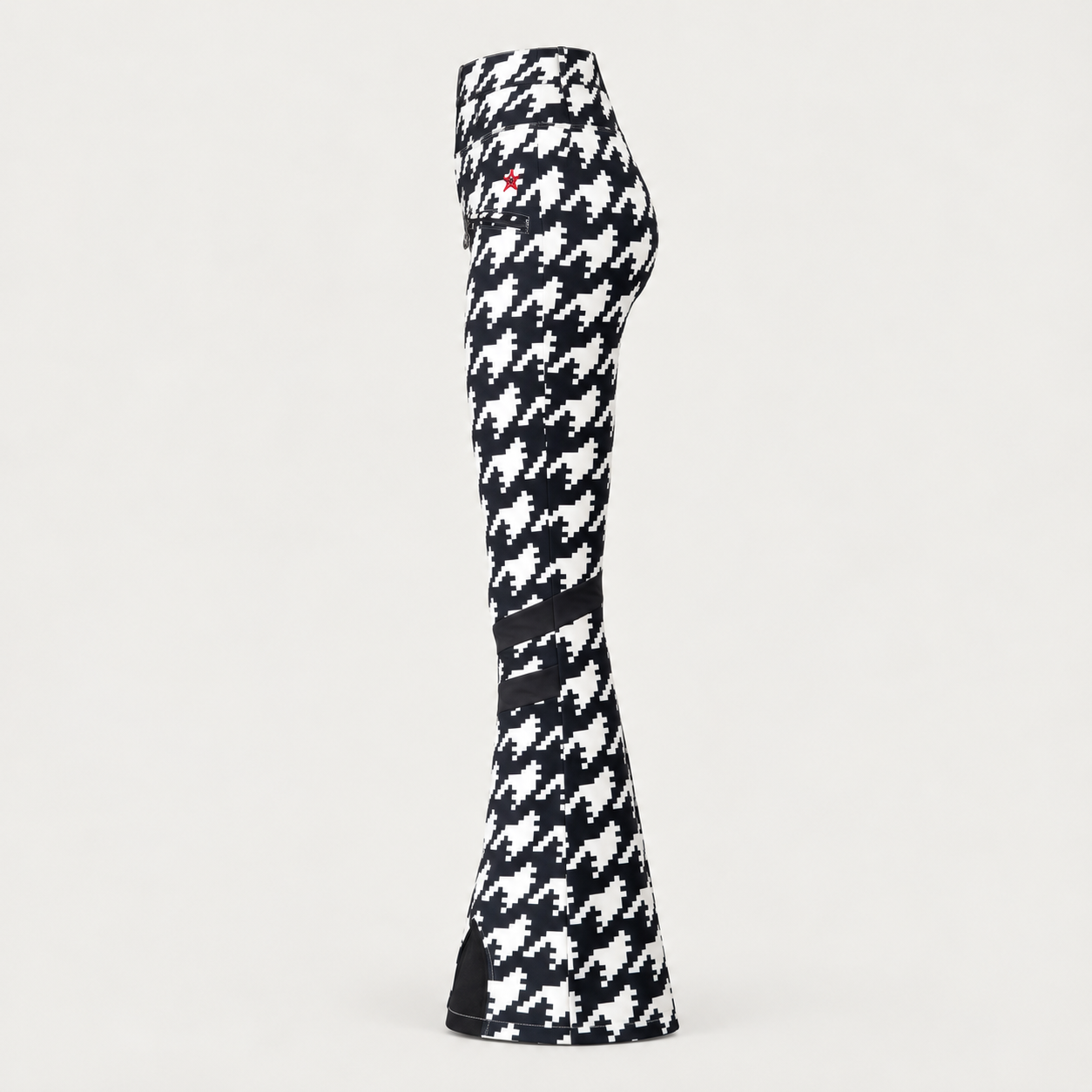 Perfect Moment women’s Aurora High Waist Flare Pant in Houndstooth Black/White – product side view
