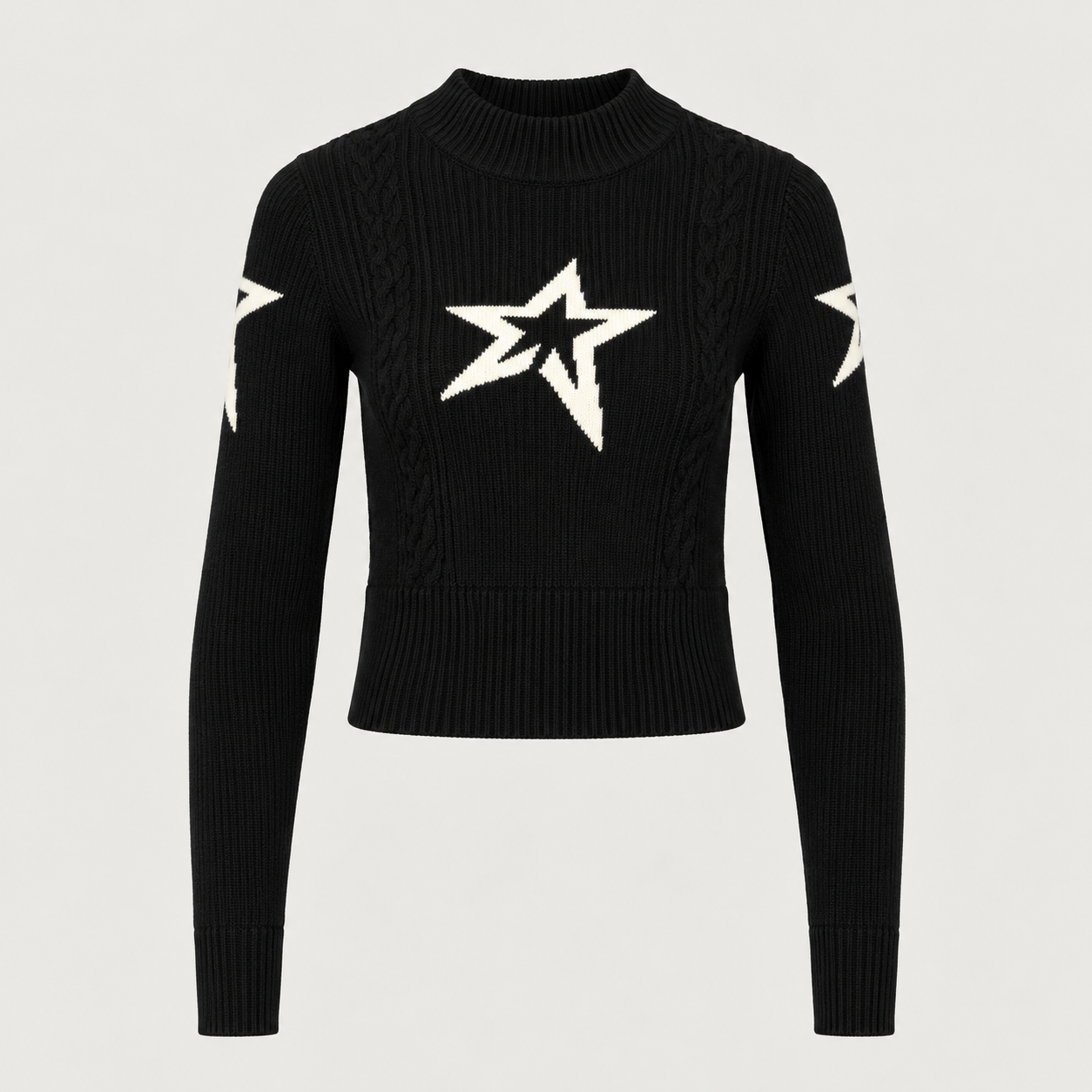 Perfect Moment women’s Cable Sweater in Black – product front view