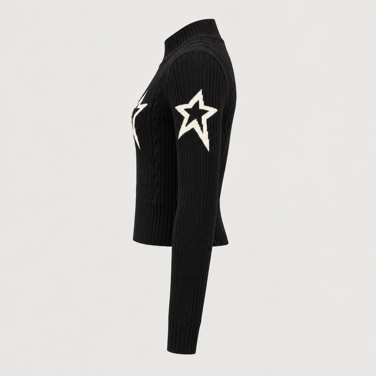 Perfect Moment women’s Cable Sweater in Black – product side view