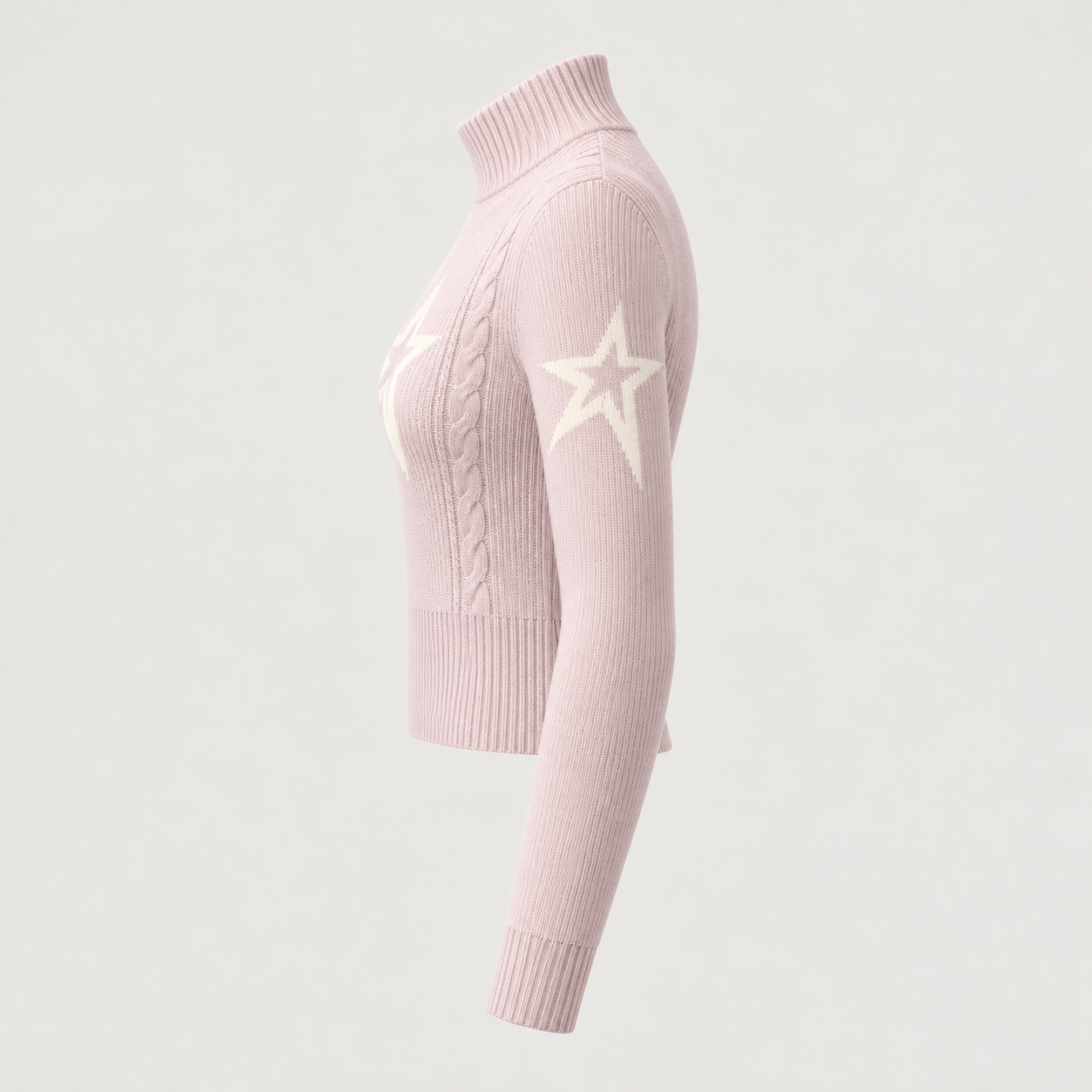 Perfect Moment women’s Cable Sweater in Oyster Pink – product side view