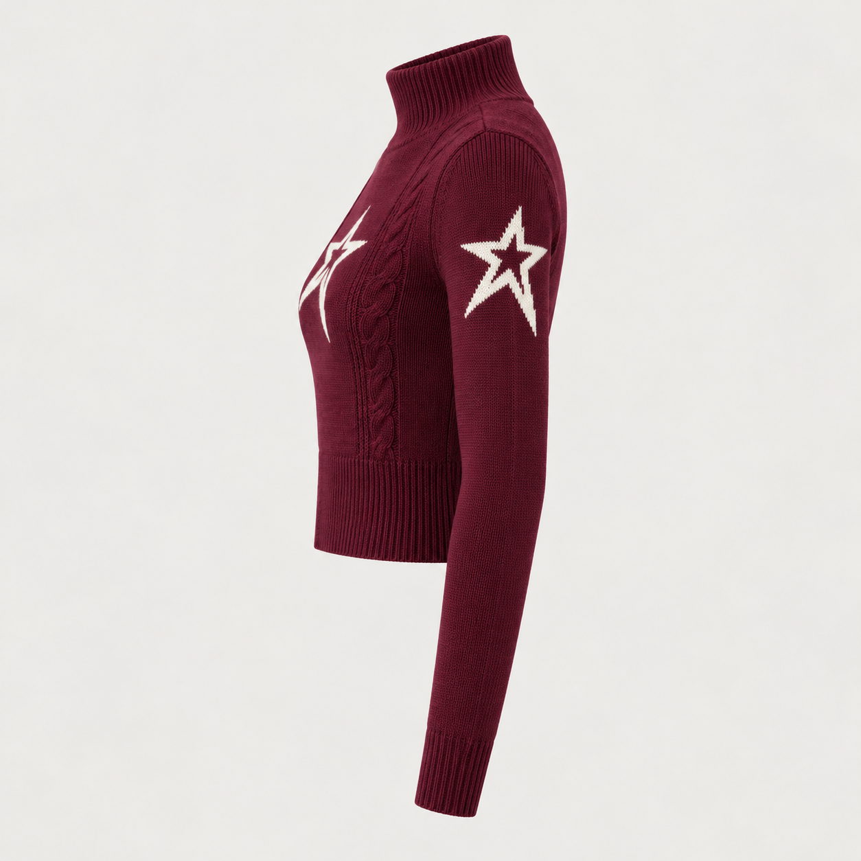 Perfect Moment women’s Cable Sweater in Wine – product side view