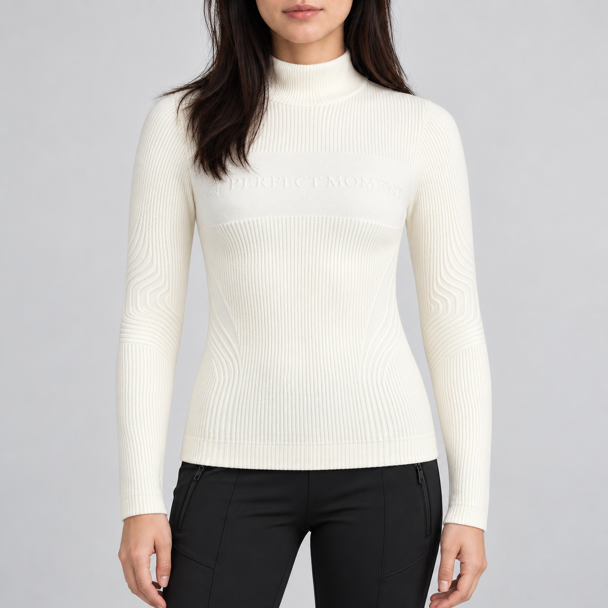Perfect Moment women’s Chalet Baselayer Top in Snow White – model front view