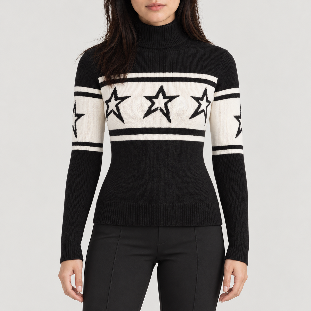 Perfect Moment women’s Chopper Sweater in Black – model front view