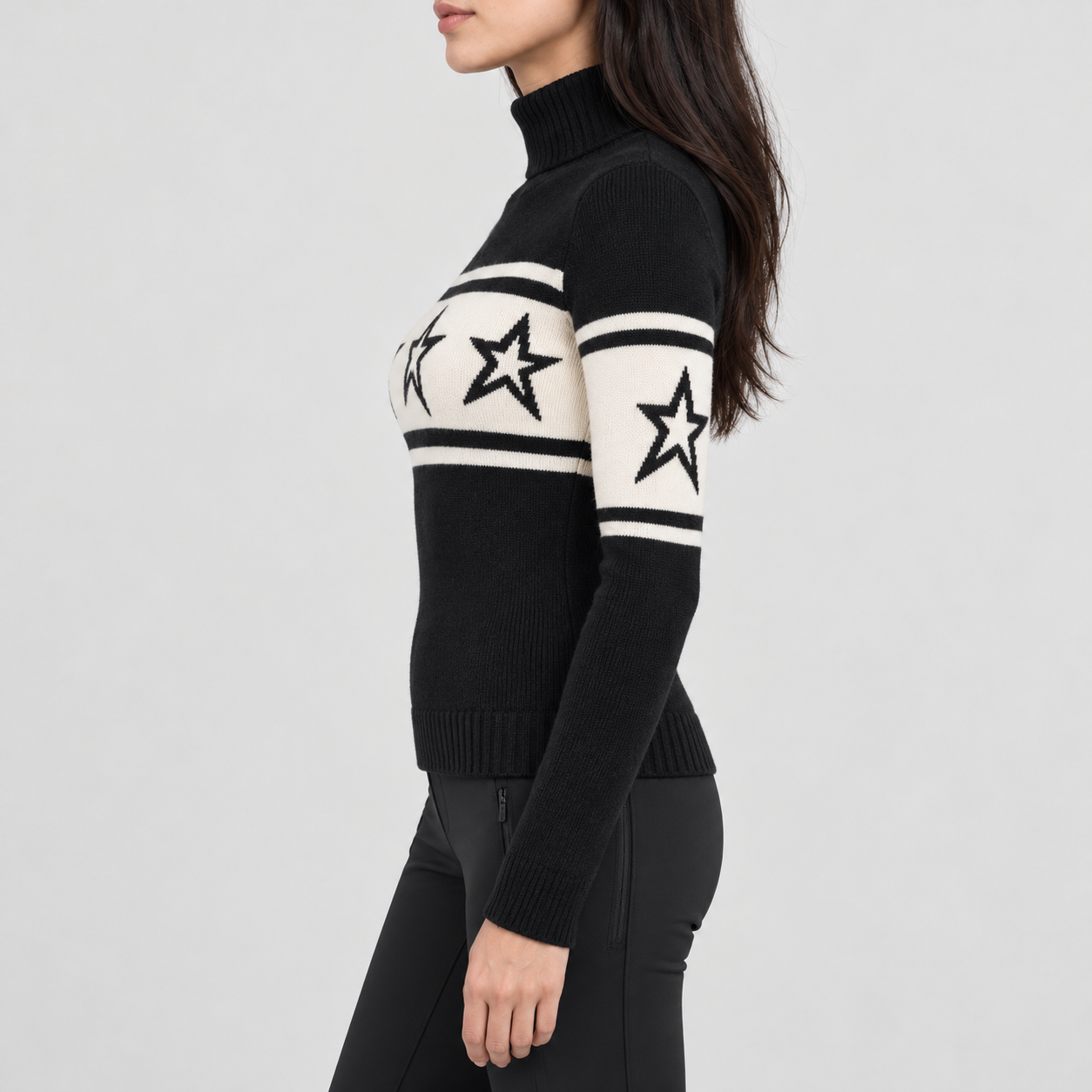 Perfect Moment women’s Chopper Sweater in Black – model side view
