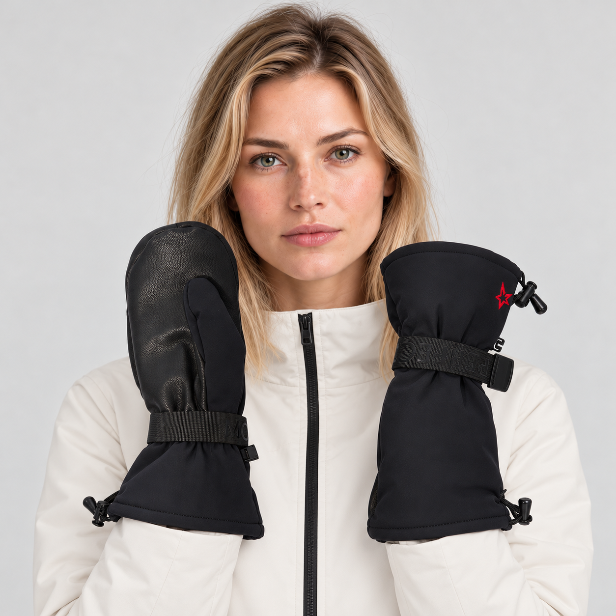 Perfect Moment women’s Davos Mitts in Black – front women model view