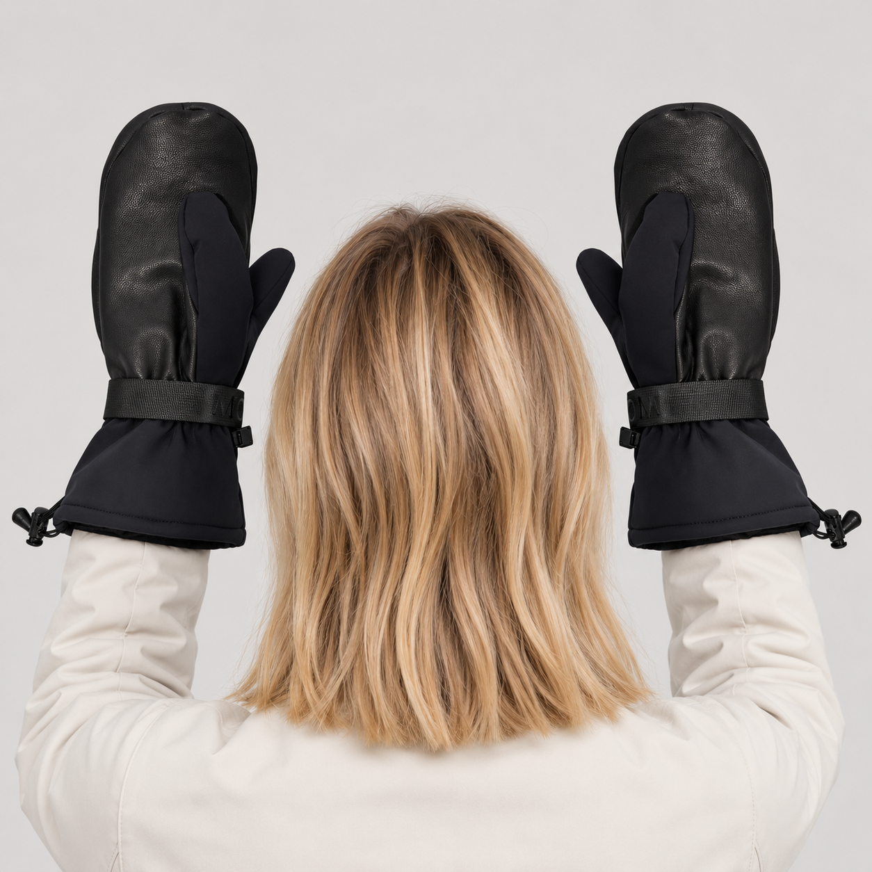 Perfect Moment women’s Davos Mitts in Black – back women model view