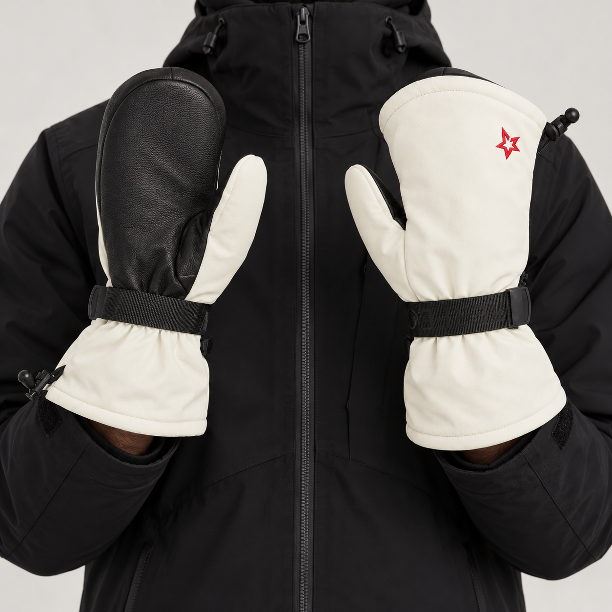 Perfect Moment women Davos Mitts in Snow White – man palms view