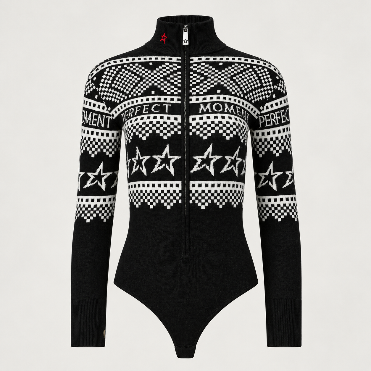 Perfect Moment women’s Holiday Body Sweater in Black/White – product front view
