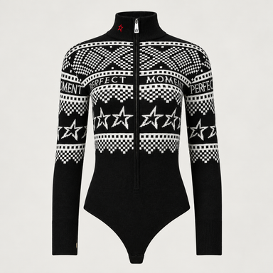 Perfect Moment women’s Holiday Body Sweater in Black/White – product front view