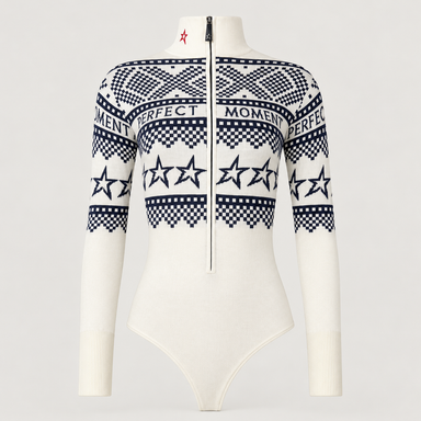 Perfect Moment women’s Holiday Body Sweater in White/Blue – product front view