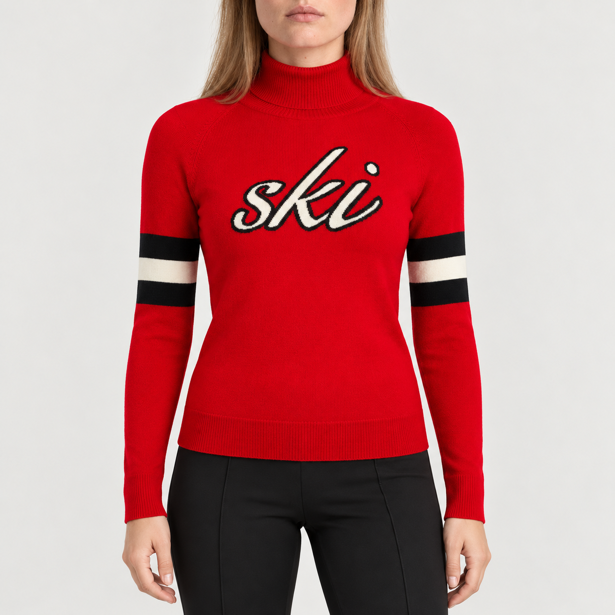 Perfect Moment women’s Neve Wool Sweater in Red – model front view
