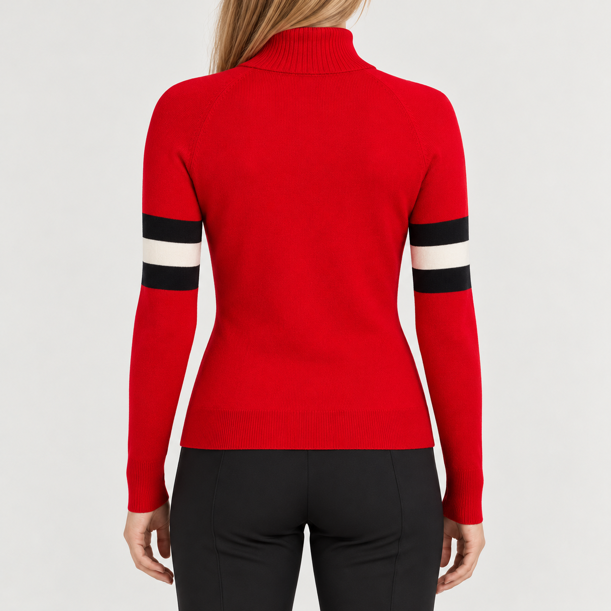 Perfect Moment women’s Neve Wool Sweater in Red – model back view