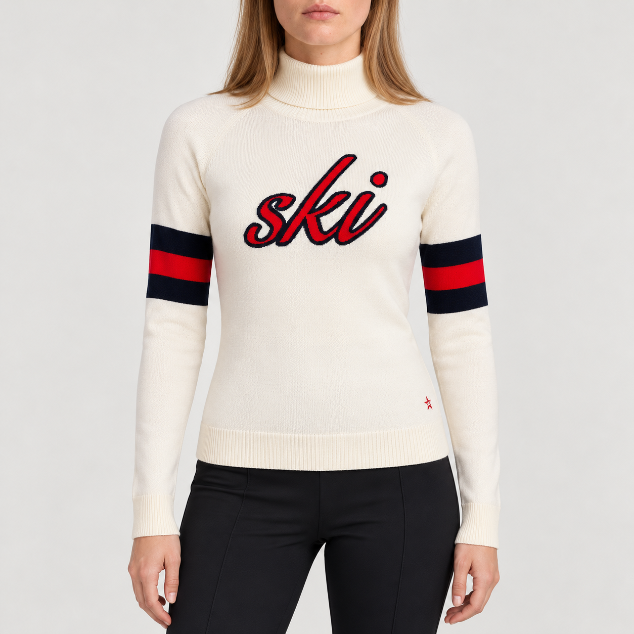 Perfect Moment women’s Neve Wool Sweater in Snow White – model front view