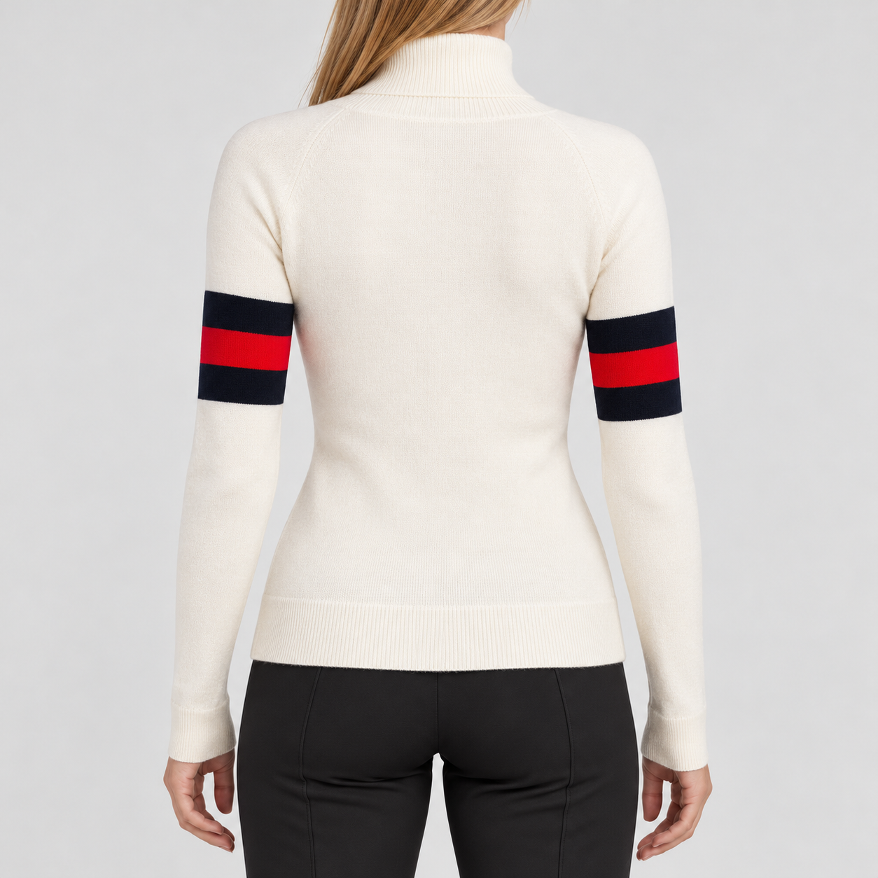 Perfect Moment women’s Neve Wool Sweater in Snow White – model back view