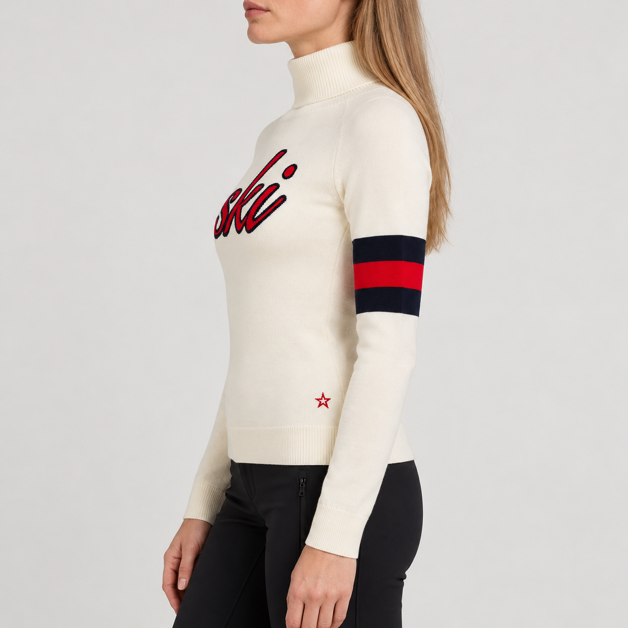 Perfect Moment women’s Neve Wool Sweater in Snow White – model side view