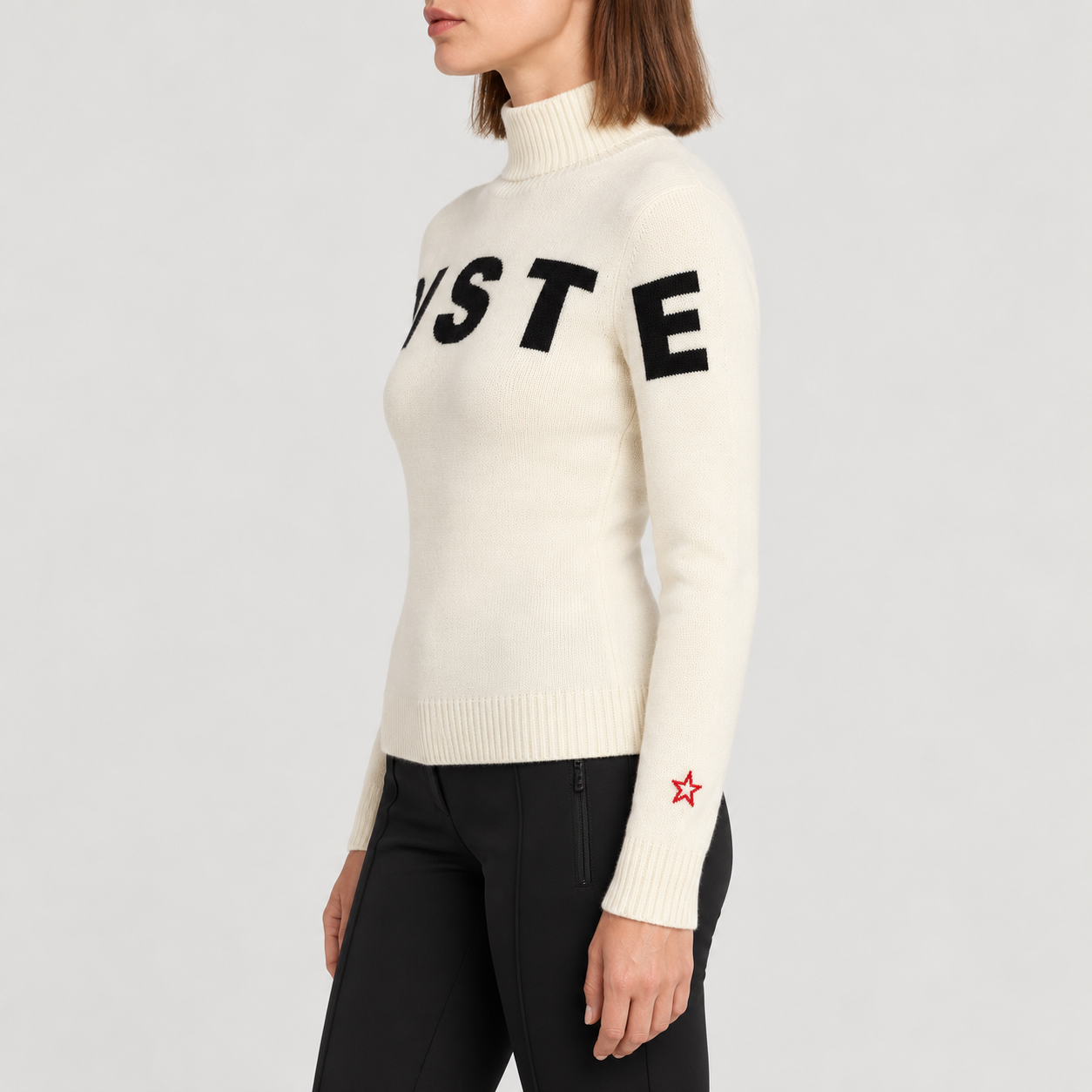 Perfect Moment women’s Piste II Sweater in Snow White – model side view