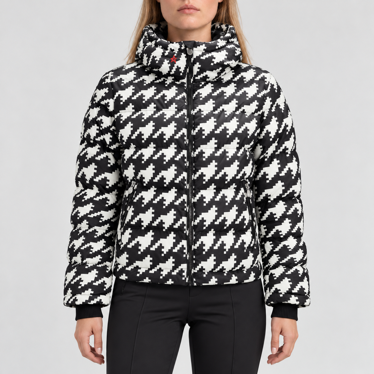 Perfect Moment women’s Polar Flare III Ski Jacket in Houndstooth – model front view