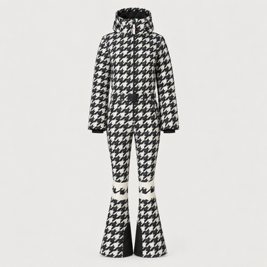 Perfect Moment women’s Polar Flare Ski Suit in Houndstooth – product front view