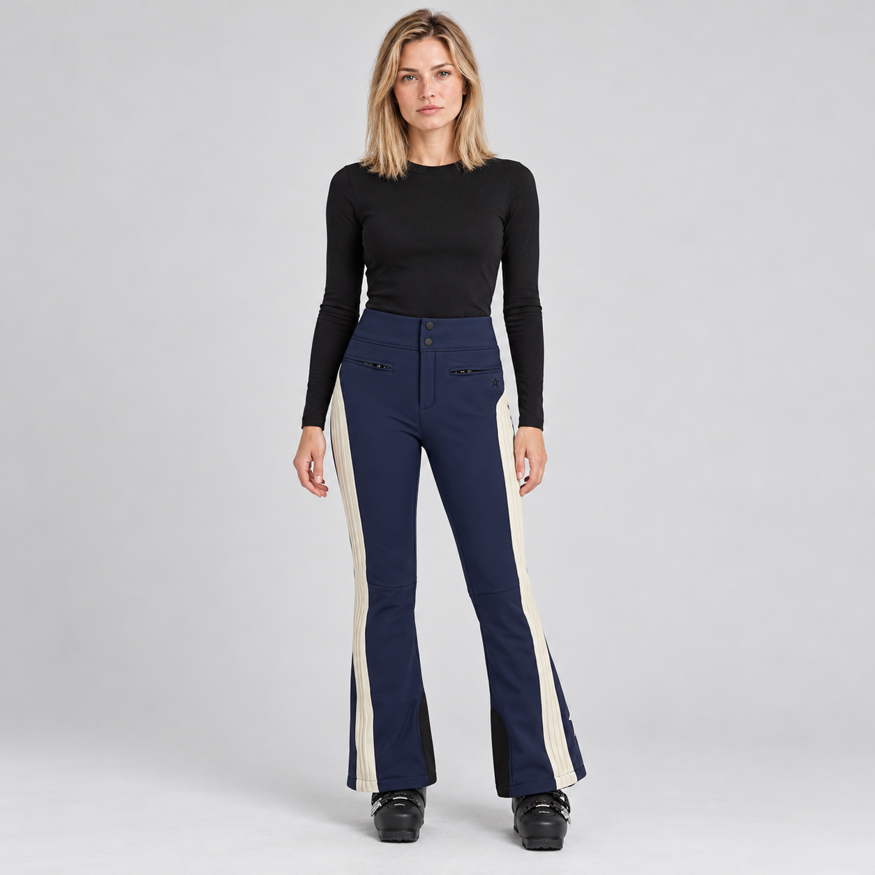 Perfect Moment women’s Racer Ski Pant in Navy – model front view