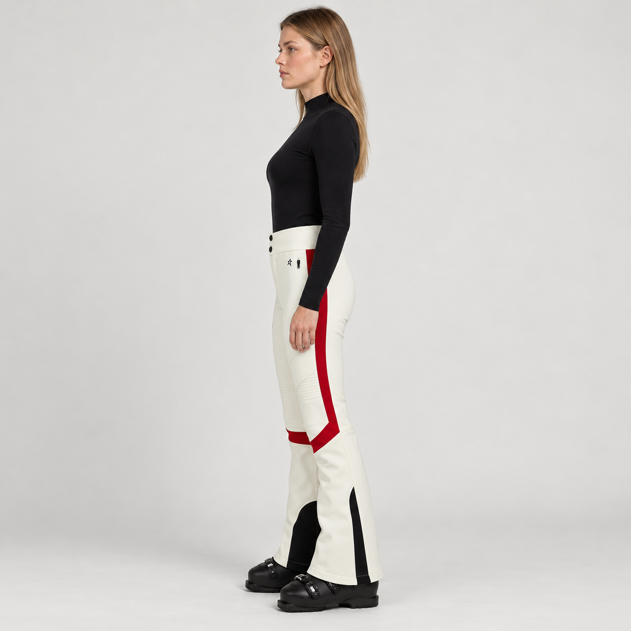 Perfect Moment women’s Saint Moritz Ski Pant in Snow White – model side view