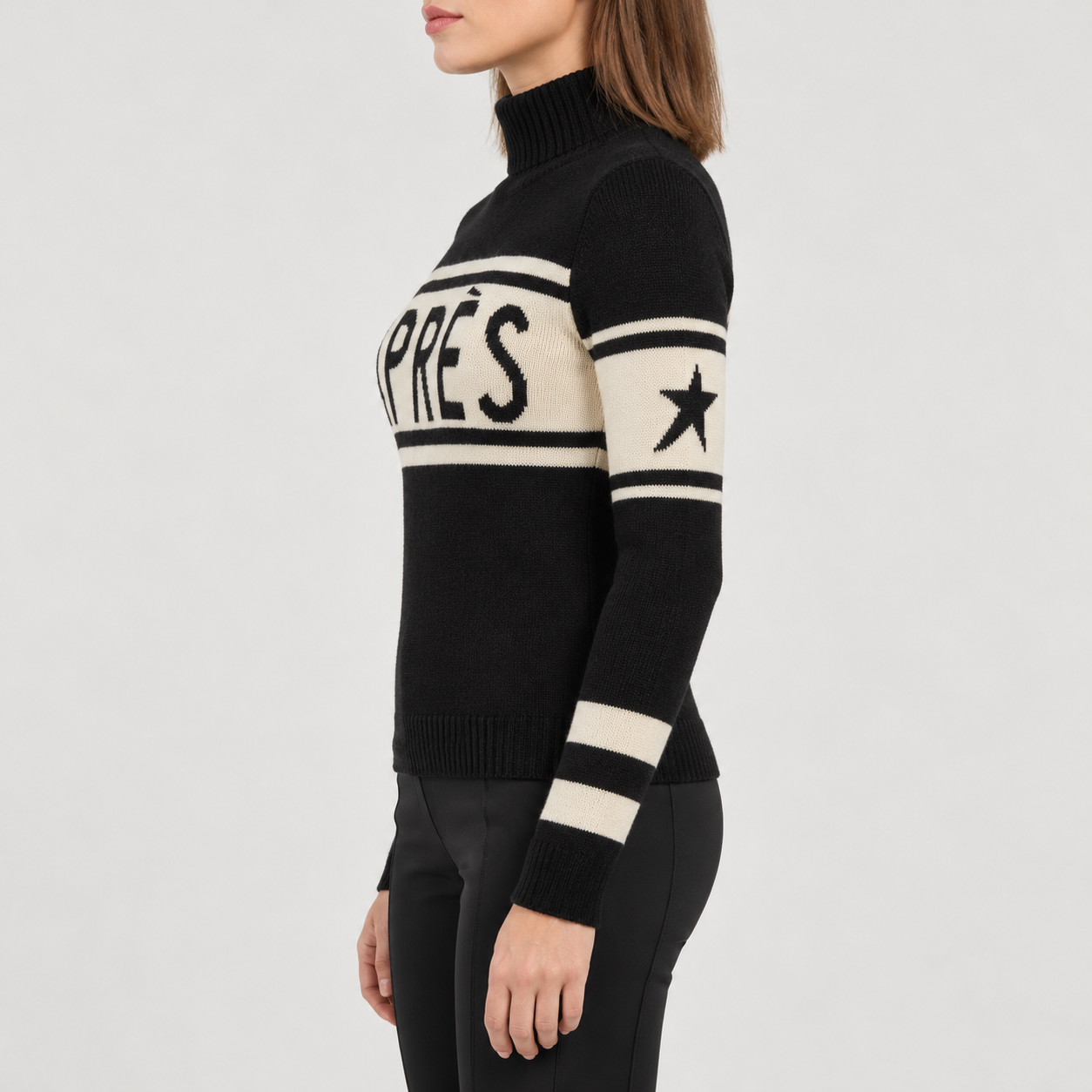 Perfect Moment women’s Schild Apres Sweater in Black – model side view