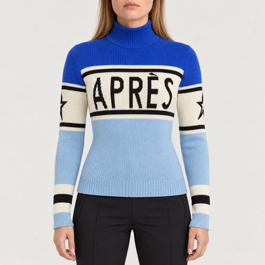 Perfect Moment women’s Schild Apres Sweater in Cloud Blue/Sapphire – model front view