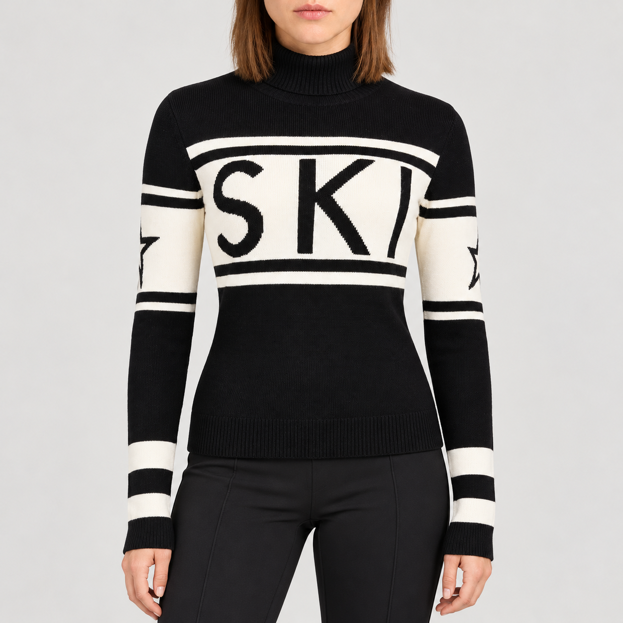 Perfect Moment women’s Schild Sweater in Black – model front view