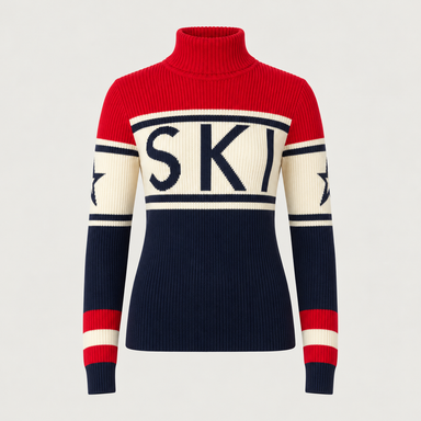Perfect Moment women’s Schild Sweater in Red/Navy – product front view