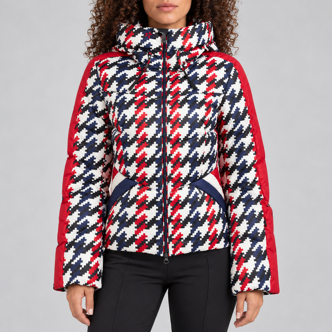 Perfect Moment women’s Ski Duvet II Jacket in Houndstooth – model front view