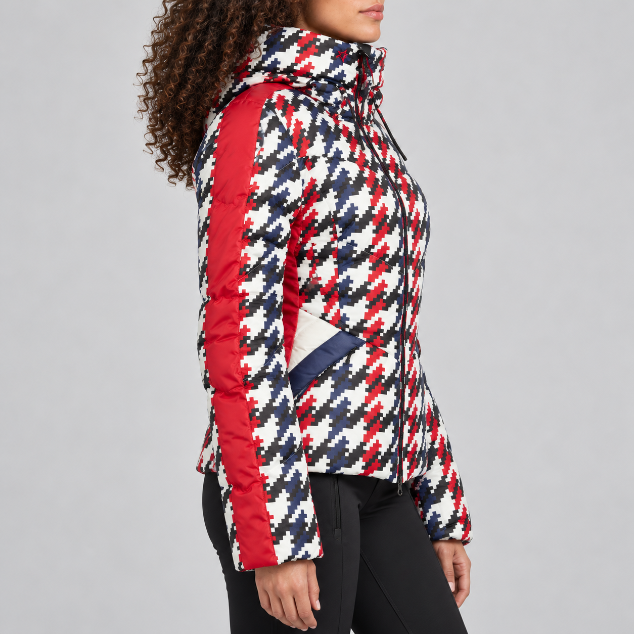 Perfect Moment women’s Ski Duvet II Jacket in Houndstooth – model side view