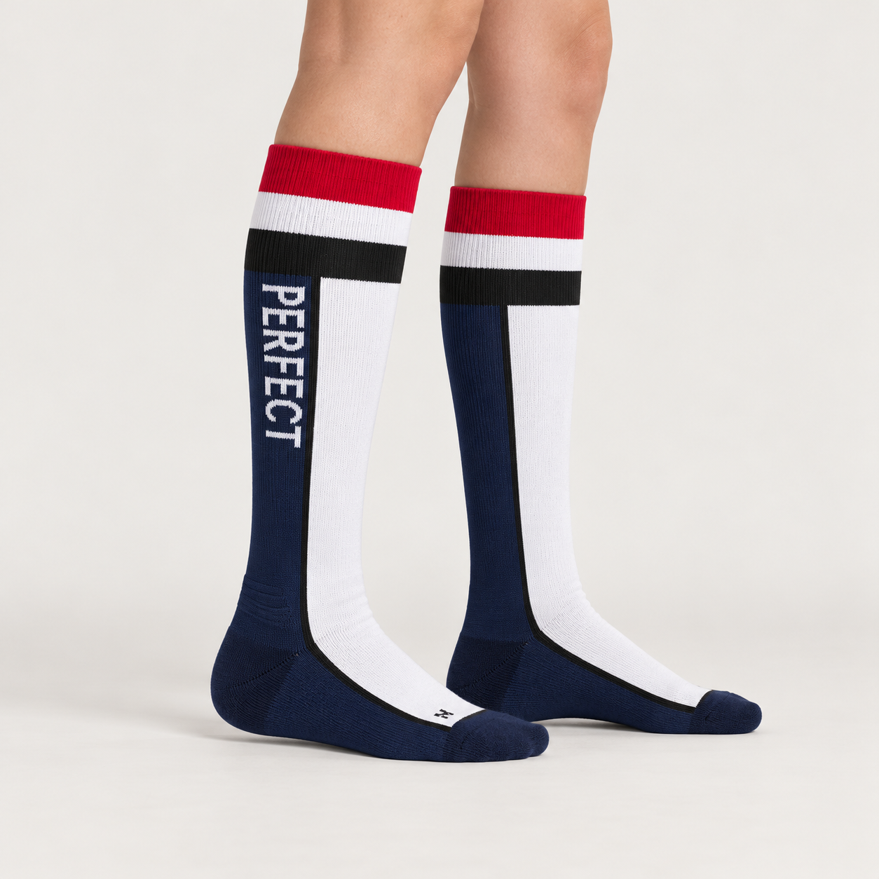 Perfect Moment women’s Ski Socks in Navy – model side view