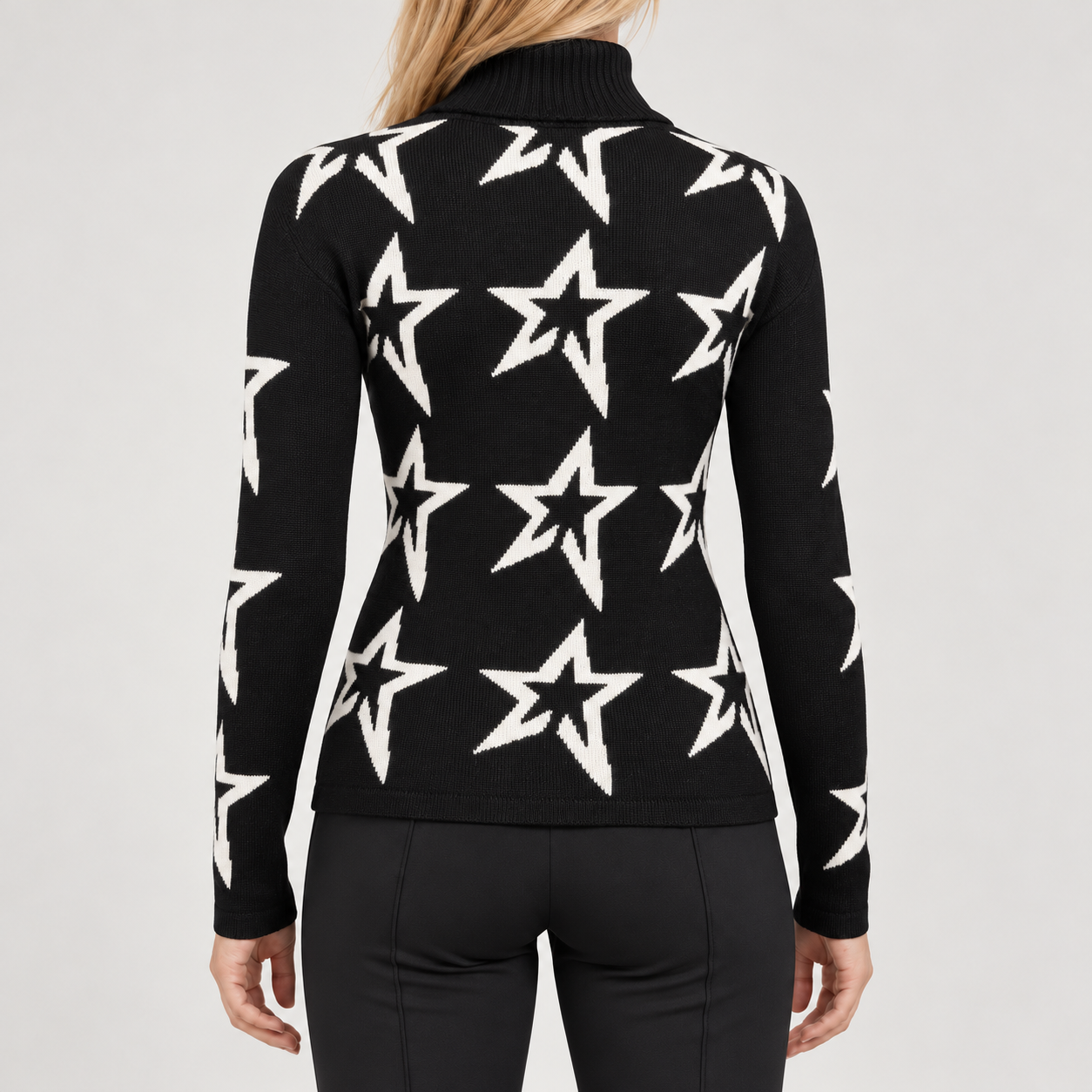 Perfect Moment women’s Star Dust Sweater in Black – model back view
