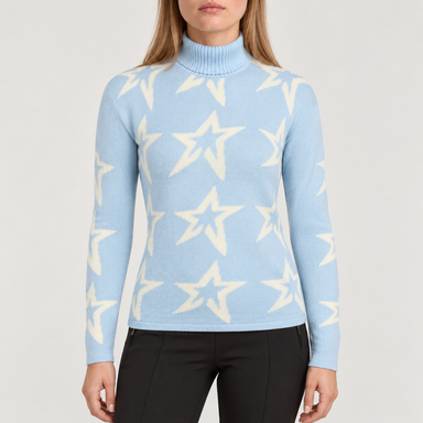 Perfect Moment women’s Star Dust Sweater in Cloud Blue – model front view