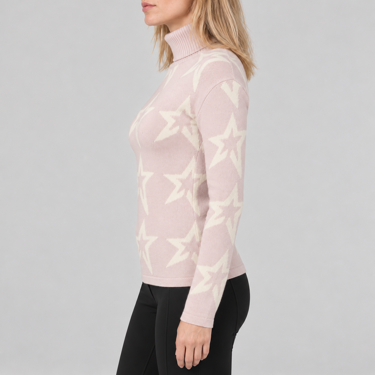Perfect Moment women’s Star Dust Sweater in Oyster Pink – model side view