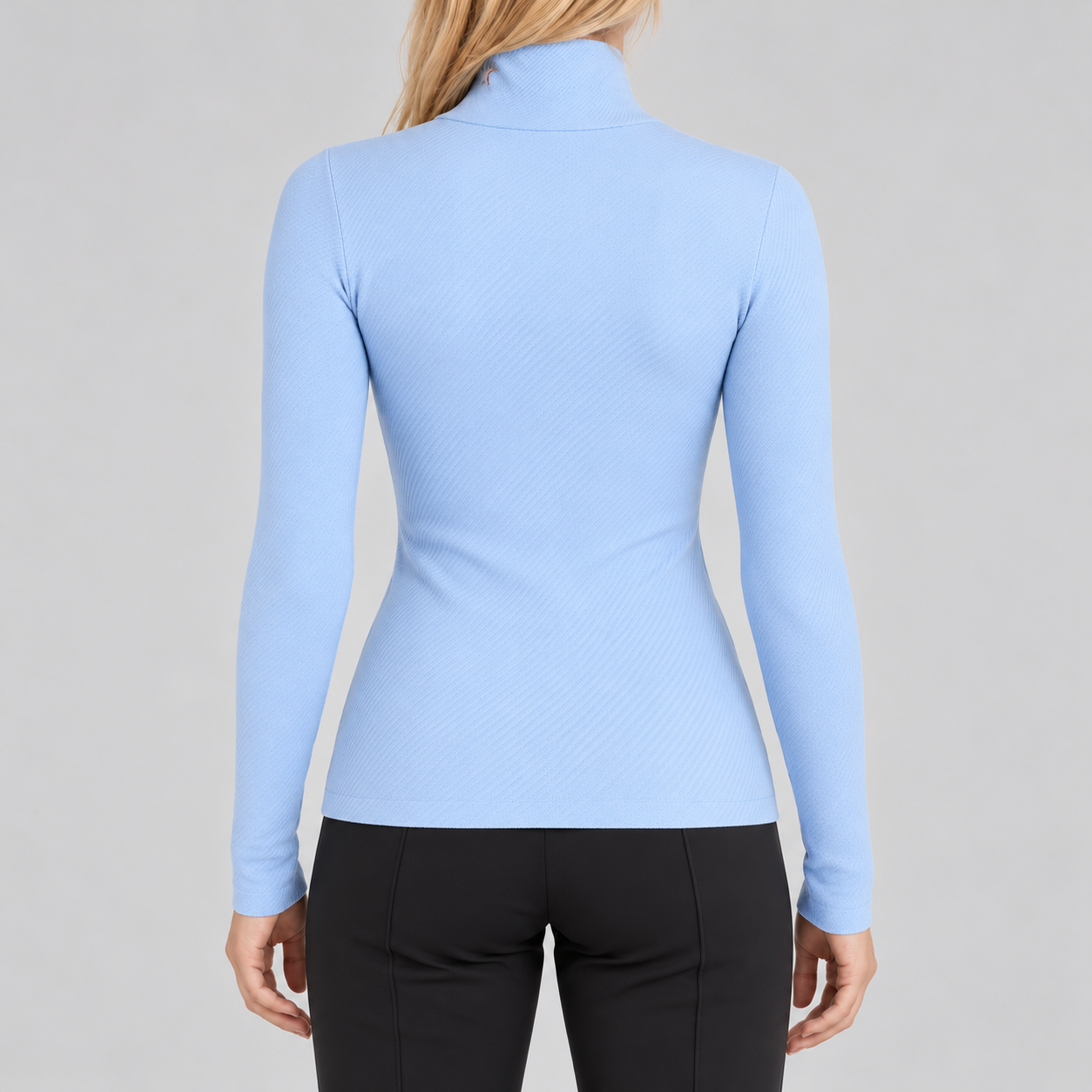 Perfect Moment women’s Thermal Top in Bluebird Blue – model back view