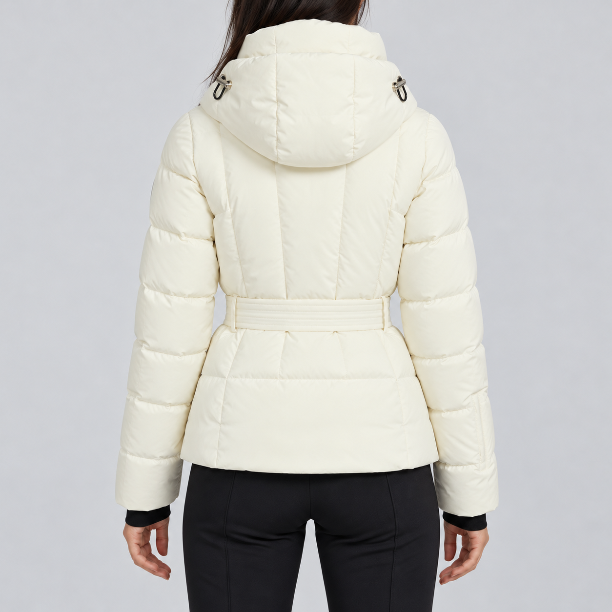 Perfect Moment women’s Waisted Classic Ski Jacket in Snow White – model back view