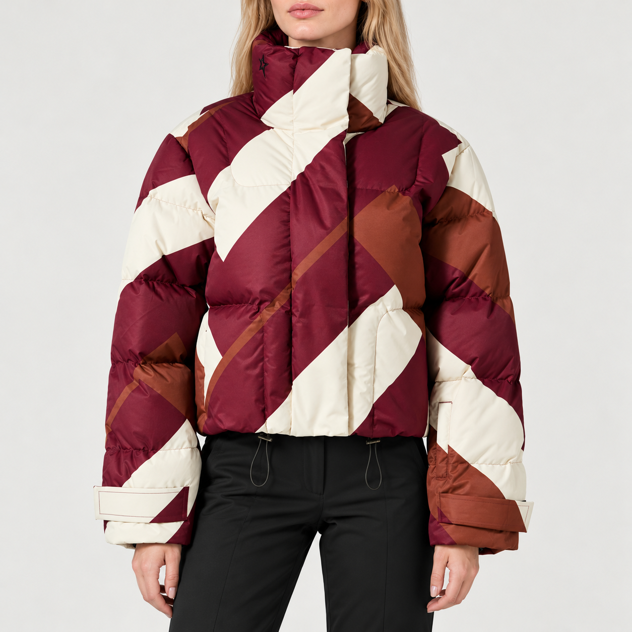 Perfect Moment women’s Astralis Ski Jacket in Chevron Wine – model front view