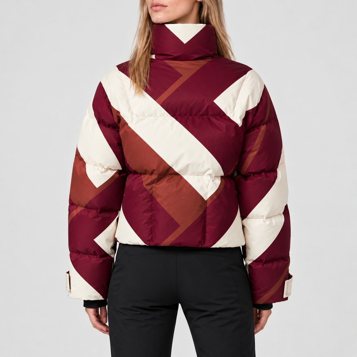 Perfect Moment women’s Astralis Ski Jacket in Chevron Wine – model back view