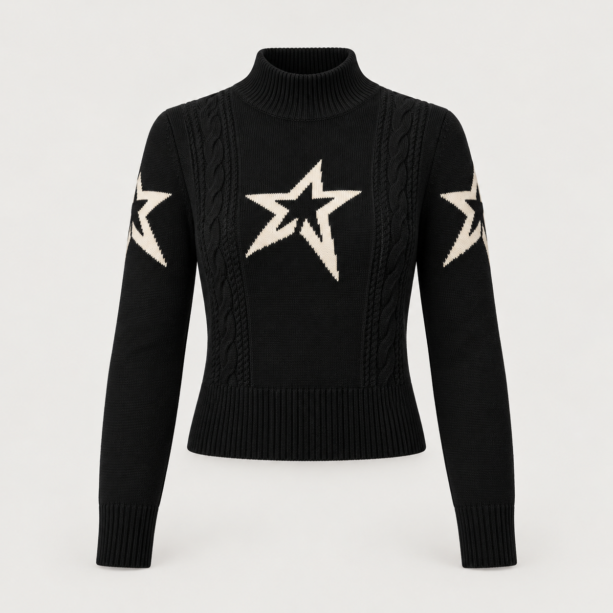 Perfect Moment women’s Cable Sweater in Black – front product view