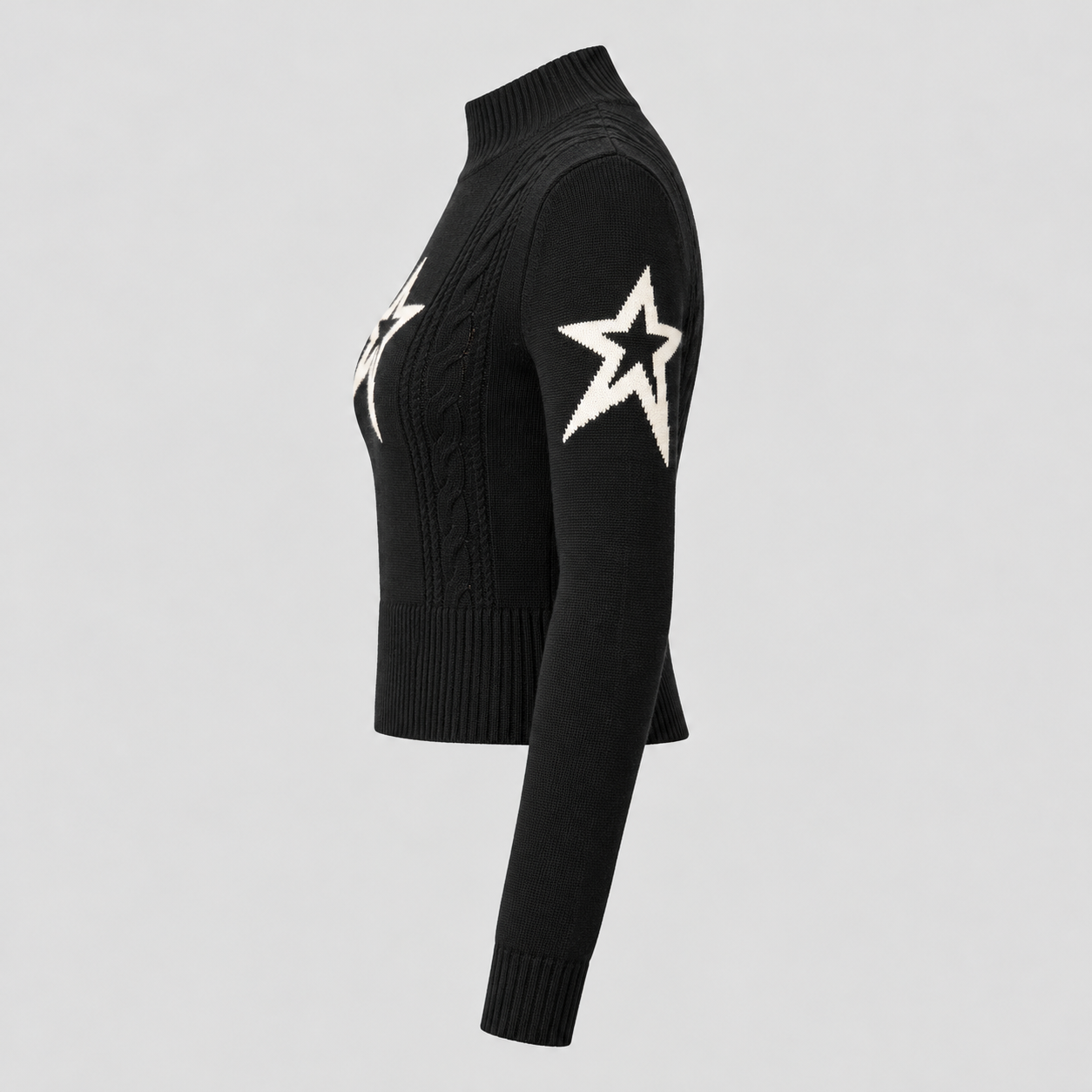 Perfect Moment women’s Cable Sweater in Black – product side view