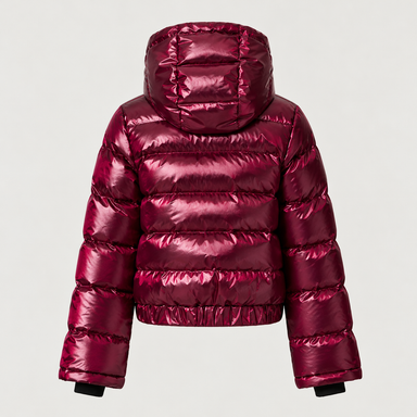 Perfect Moment women’s Polar Flare Shine Ski Jacket in wine – back view