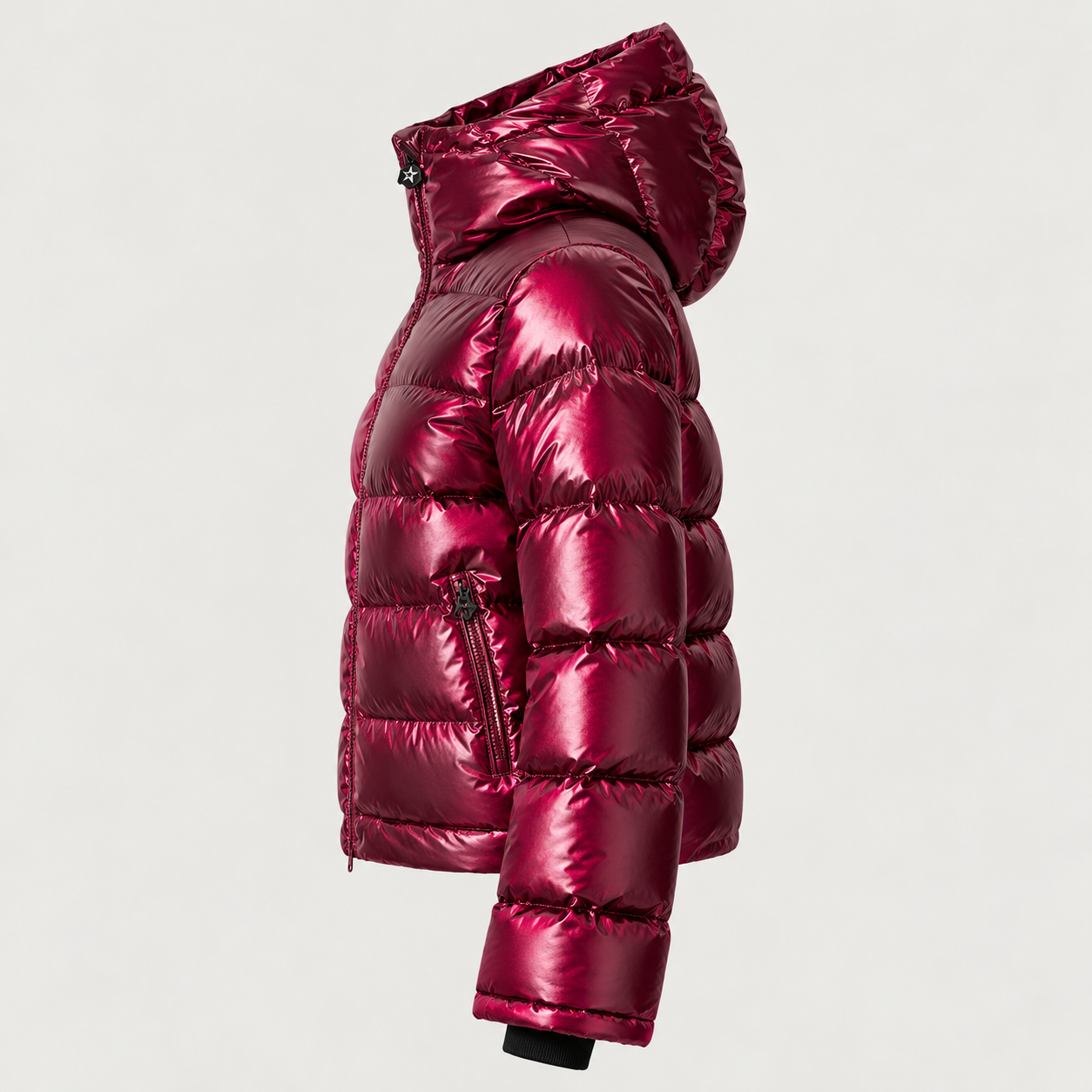 Perfect Moment women’s Polar Flare Shine Ski Jacket in wine – side view