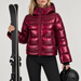 Perfect Moment women’s Polar Flare Shine Ski Jacket in wine – model skis view