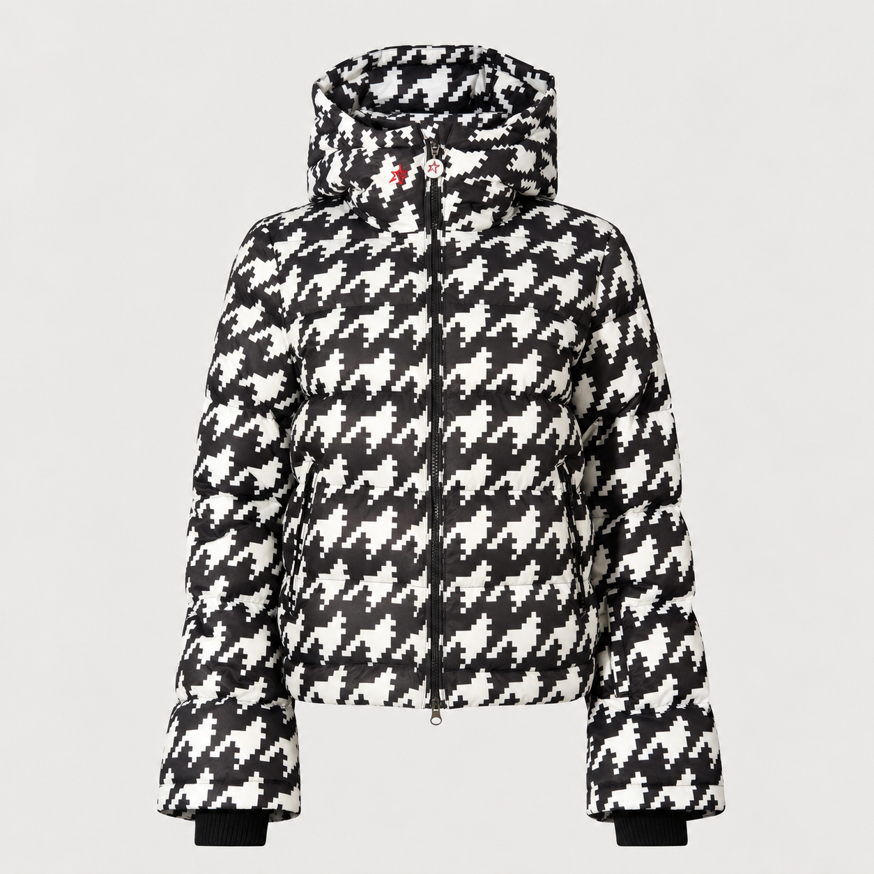 Perfect Moment women’s Polar Flare III Ski Jacket in Black and White Houndstooth – front product view