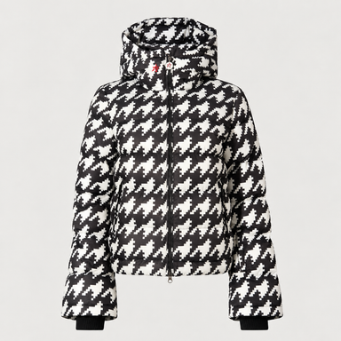 Perfect Moment women’s Polar Flare III Ski Jacket in Black and White Houndstooth – front product view