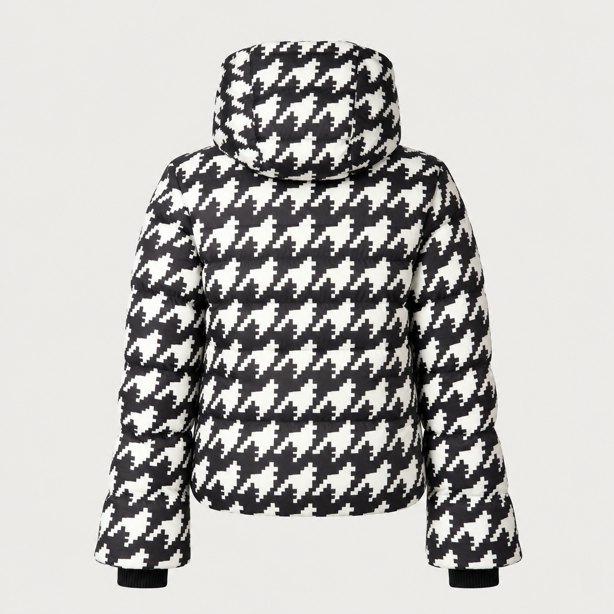 Perfect Moment women’s Polar Flare III Ski Jacket in Black and White Houndstooth – back product view